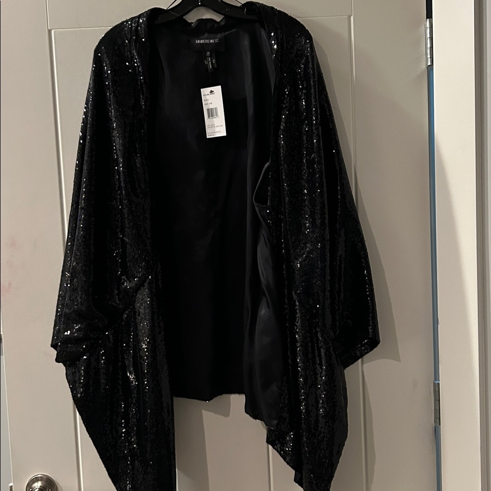 Sparkle! NWT Custom Lafayette 148 NY Black Sequined Cape with Sleeves
